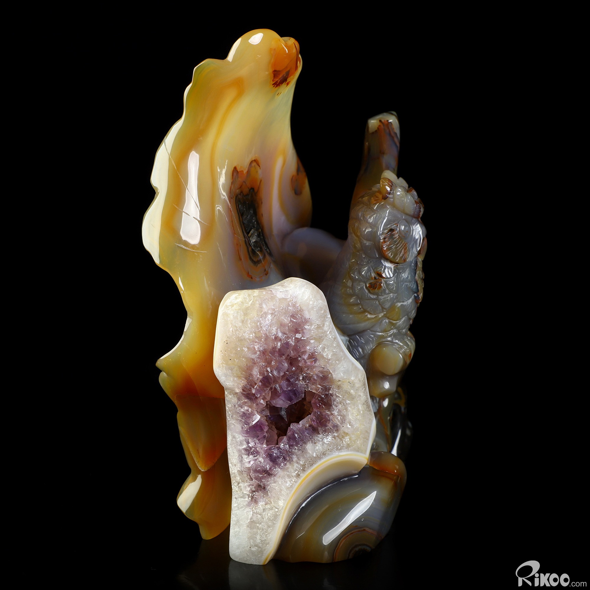 6.3" Premium Brazilian Agate Hand Carved Crystal Owl Sculpture, Crystal Healing 6.3" Premium Brazilian Agate Hand Carved Crystal Owl Sculpture, Crystal Healing