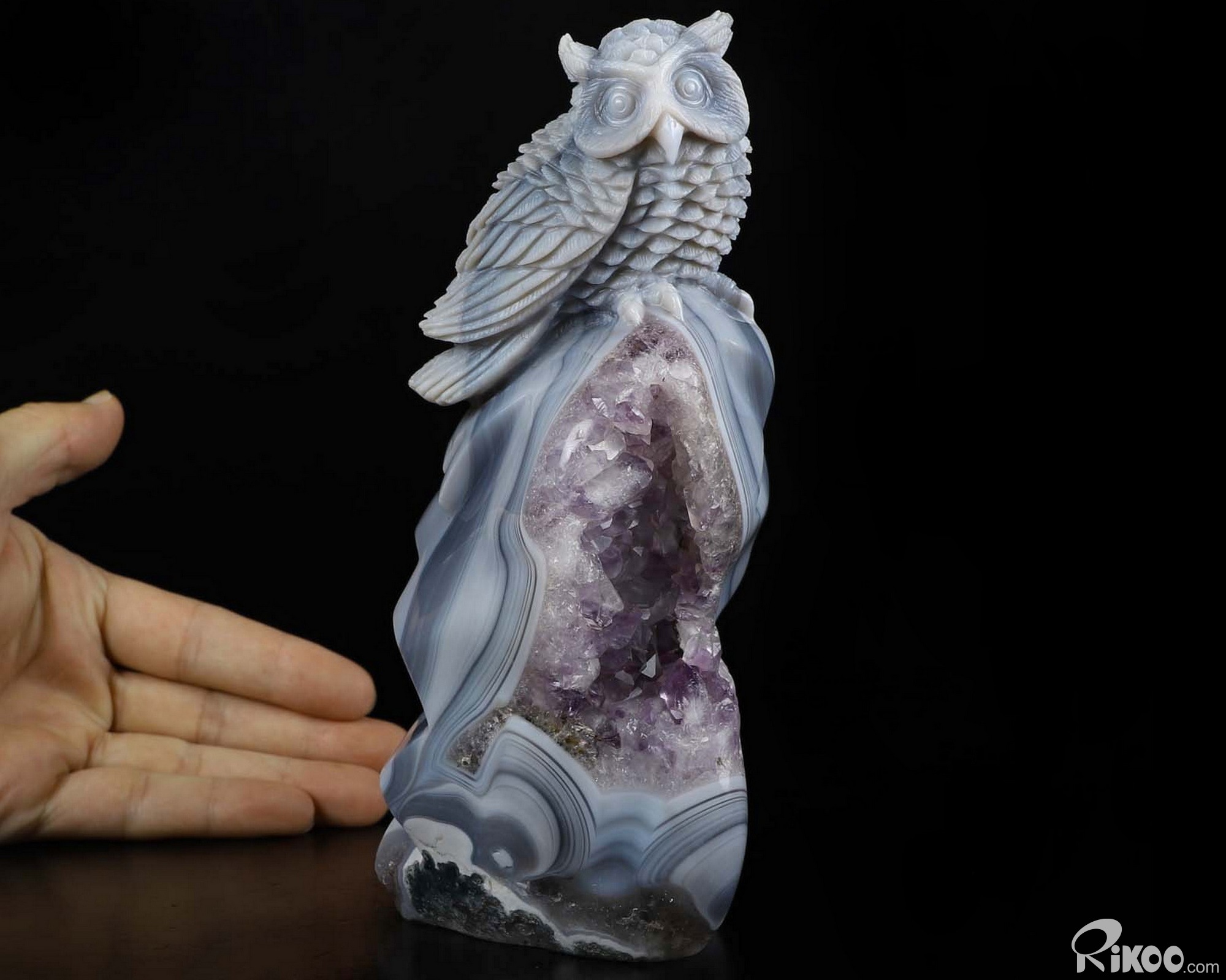 Huge 7.0" Agate Amethyst Geode Carved Crystal Owl Sculpture, Crystal Healing Huge 7.0" Agate Amethyst Geode Carved Crystal Owl Sculpture, Crystal Healing
