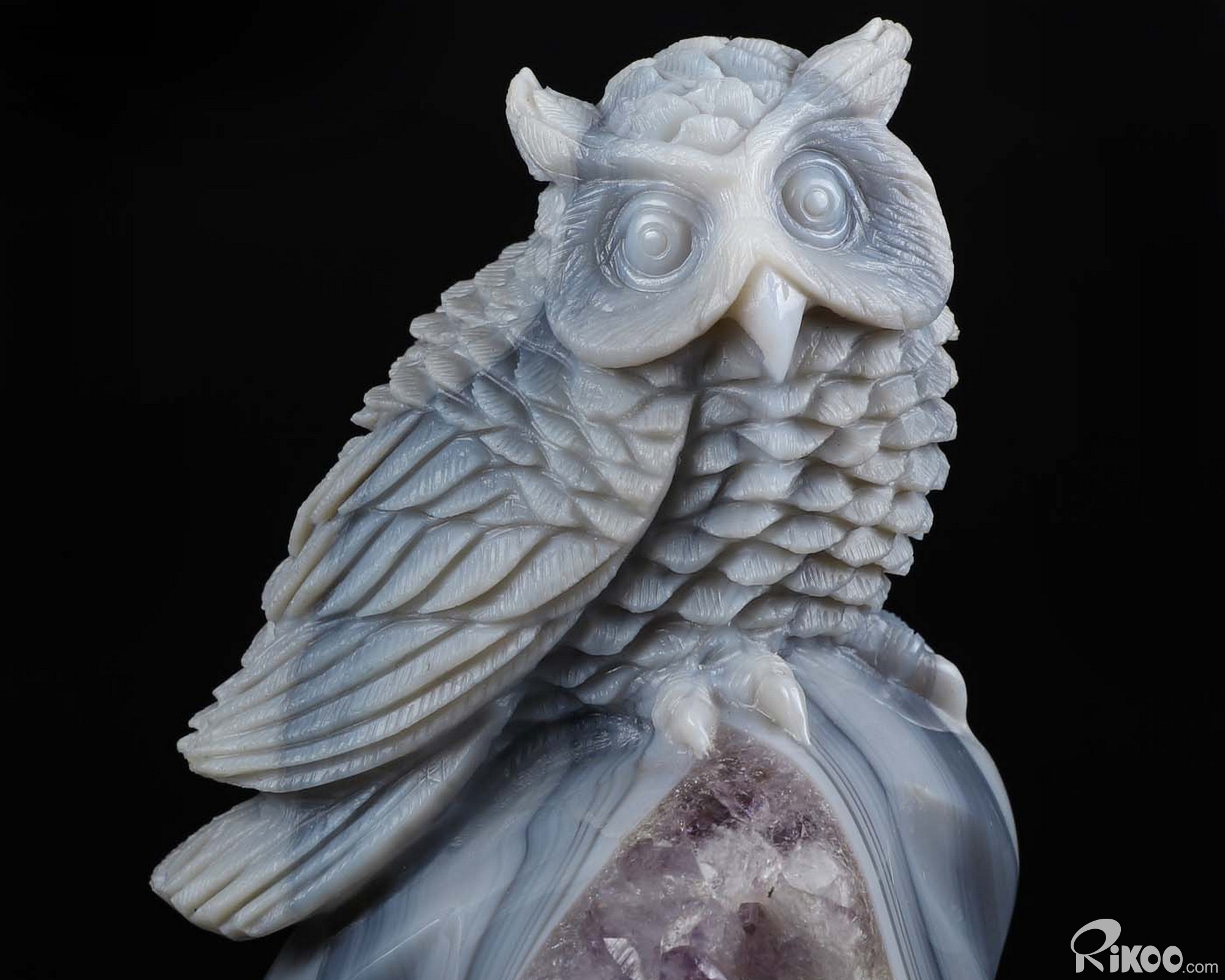 Huge 7.0" Agate Amethyst Geode Carved Crystal Owl Sculpture, Crystal Healing Huge 7.0" Agate Amethyst Geode Carved Crystal Owl Sculpture, Crystal Healing