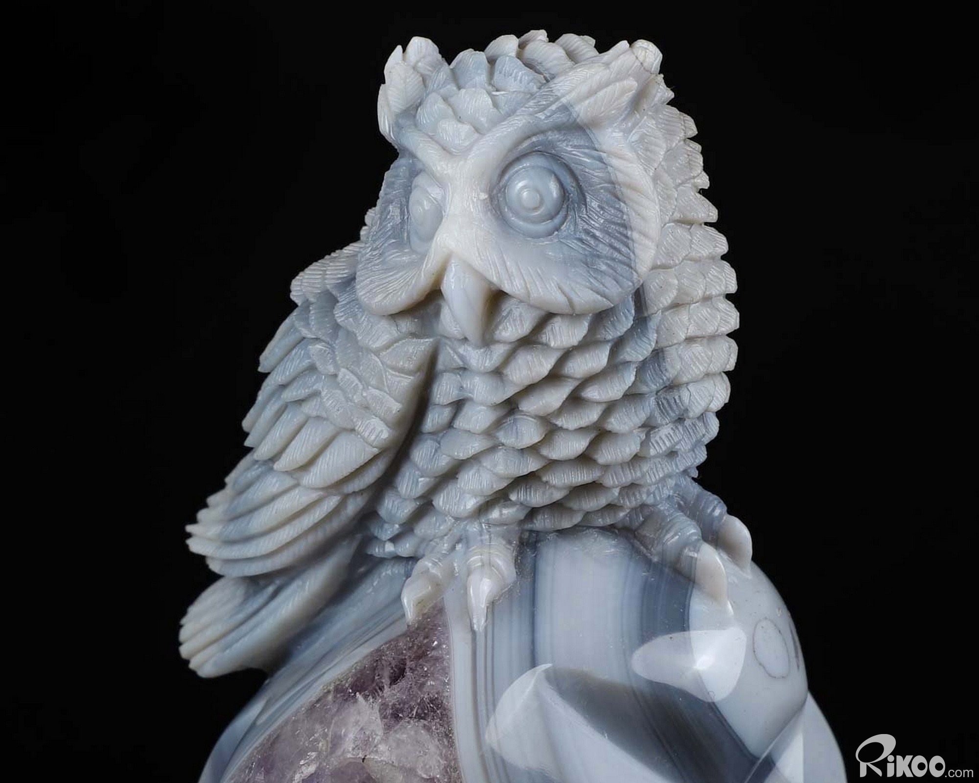 Huge 7.0" Agate Amethyst Geode Carved Crystal Owl Sculpture, Crystal Healing Huge 7.0" Agate Amethyst Geode Carved Crystal Owl Sculpture, Crystal Healing