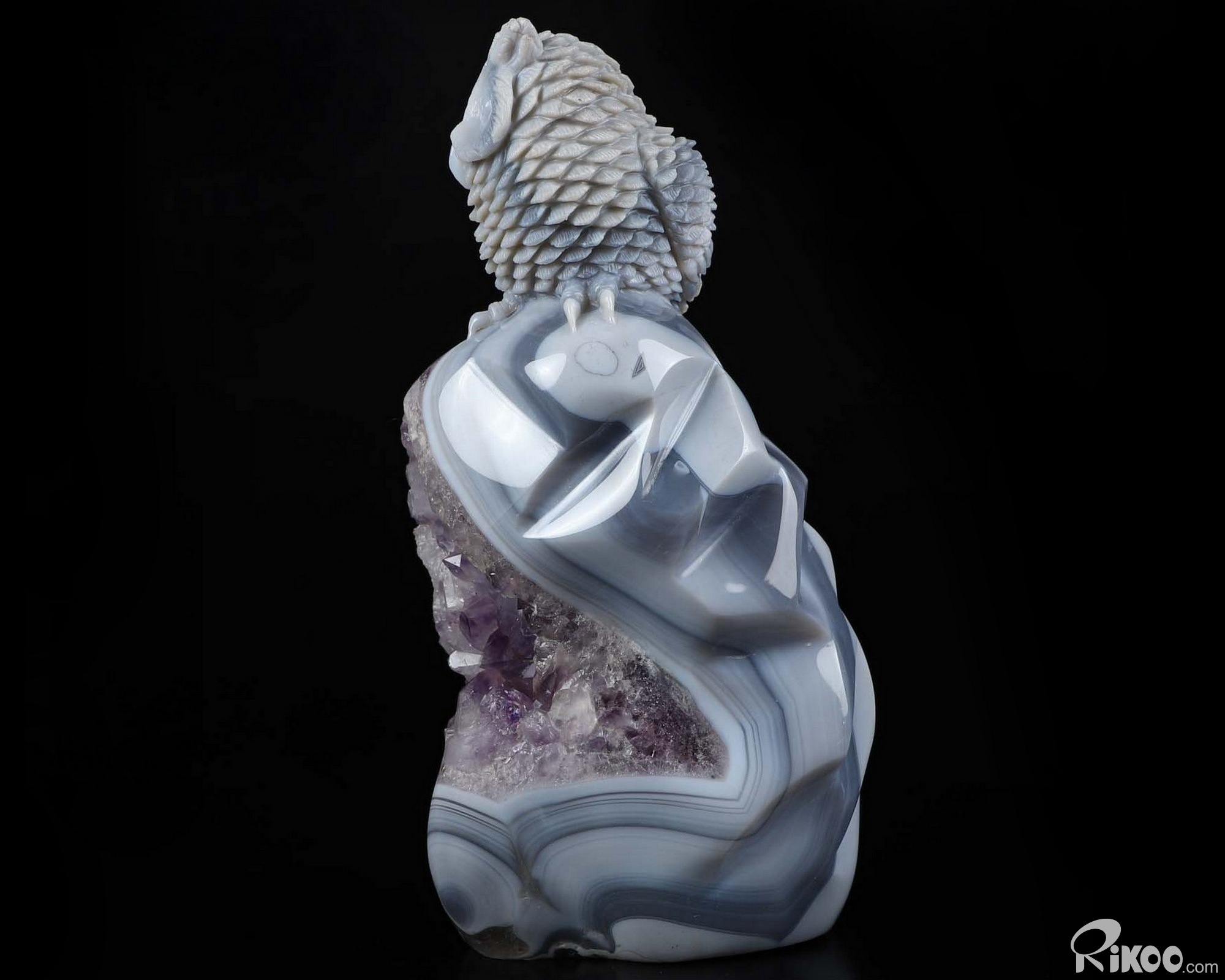 Huge 7.0" Agate Amethyst Geode Carved Crystal Owl Sculpture, Crystal Healing Huge 7.0" Agate Amethyst Geode Carved Crystal Owl Sculpture, Crystal Healing