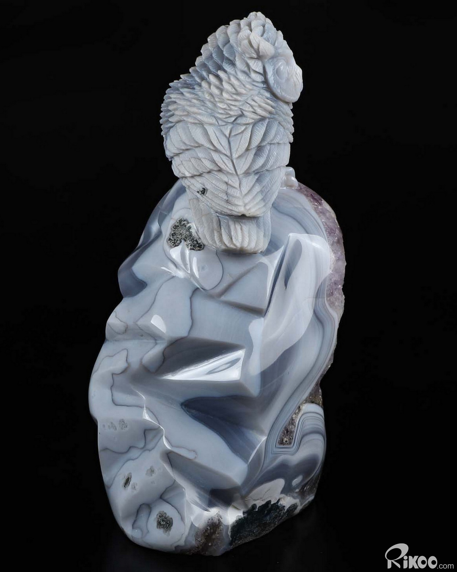 Huge 7.0" Agate Amethyst Geode Carved Crystal Owl Sculpture, Crystal Healing Huge 7.0" Agate Amethyst Geode Carved Crystal Owl Sculpture, Crystal Healing
