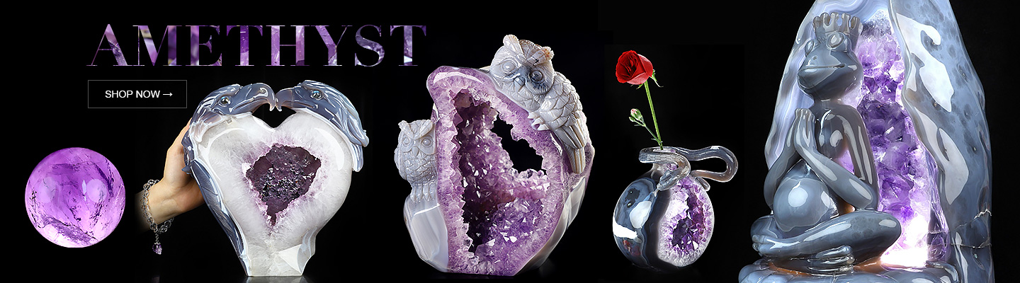 Rikoo Amethyst Hand Carved Crystal Sculpture/Sphere