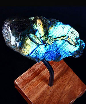 Labradorite Carved Crystal Clock Sculpture