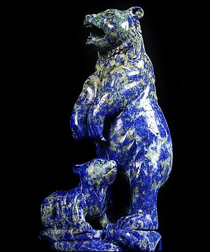 7.1" Lapis Lazuli Carved Crystal Standing Bear & Bear Baby