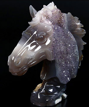 UNIQUE GEODE 8.4" Agate Carved Crystal Horse Head Sculpture AMAZING COLLECTION