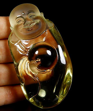 Gemstone 3.2" Citrine Carved Crystal Buddha