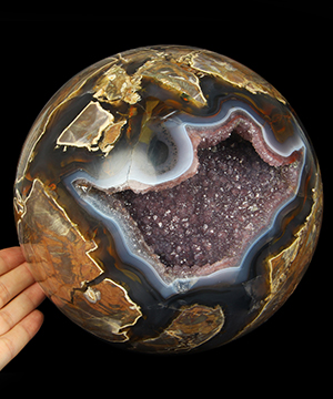 7.9" Dinosaur Egg Agate Geode Hand Carved Crystal Ball/Sphere, Crystal Healing