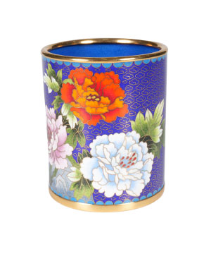 Cloisonné Pen Container, 4.3" Copper Handmade Pen Container Sculpture