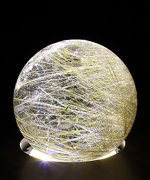 Gemstone 2.2" Rutilated Quartz Rock Crystal Hand Carved Crystal Ball/Sphere, Crystal Healing