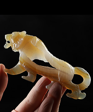 4.5" Agate Geode Hand Carved Crystal Tiger Sculpture, Crystal Healing