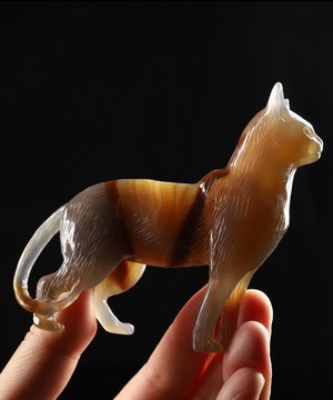 3.9" Premium Brazilian Agate Hand Carved Crystal Cat Sculpture, Crystal Healing