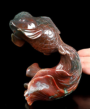 6.5" Indian Agate Hand Carved Crystal Fish Sculpture, Crystal Healing