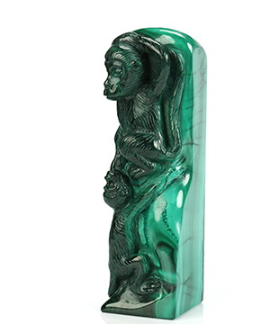 Gemstone 2.8" Malachite Hand Carved Monkey Seal Crystal Sculpture, Crystal Healing
