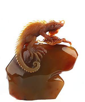 4.6" Carnelian Hand Carved Crystal Lizard Sculpture, Crystal Healing