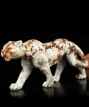 Gemstone 7.2" Red Crazy Lace Agate Hand Carved Crystal Leopard Sculpture, Crystal Healing