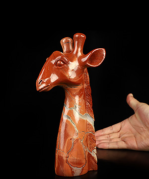 8.0" Red Jasper Hand Carved Crystal Giraffe Sculpture, Crystal Healing