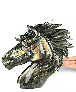 7.9" Flash Labradorite Hand Carved Crystal Horse Sculpture, Crystal Healing