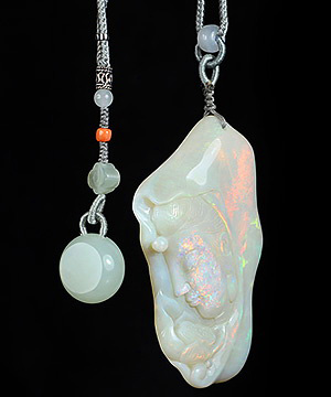 Amazing 2.7" Australian Opal Hand Carved Crystal Kwan-yin Necklace, Crystal Healing