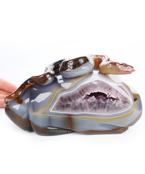 7.5" Premium Brazilian Agate Hand Carved Crystal Snake Sculpture, Crystal Healing