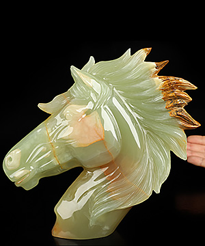 7.7" Afghanistan Jade Hand Carved Crystal Horse Sculpture, Crystal Healing
