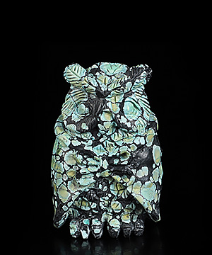 2.2" Spider Web Turquoise Hand Carved Crystal Owl Sculpture, Crystal Healing