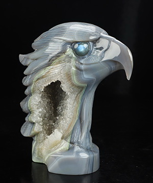 5.8" Agate Geode Hand Carved Crystal Eagle Sculpture, Crystal Healing