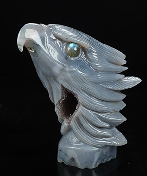 5.4" Agate Geode Hand Carved Crystal Eagle Sculpture, Crystal Healing