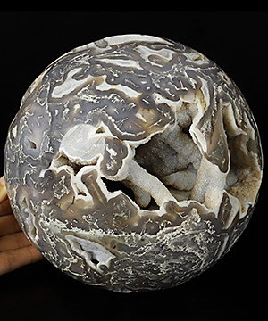 6.6" Green Moss Agate Geode Hand Carved Crystal Ball/Sphere, Crystal Healing