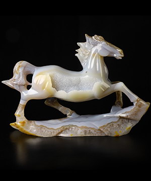 11.4" Agate Geode Hand Carved Crystal Horse Sculpture, Crystal Healing