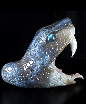 11.8" Agate Amethyst Geode Hand Carved Crystal Snake Sculpture, Crystal Healing