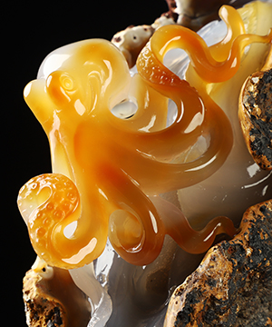 9.4" Carnelian Hand Carved Crystal Octopus Sculpture, Crystal Healing