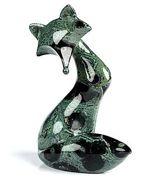 4.1" Kambaba Jasper Hand Carved Crystal Fox Sculpture, Crystal Healing