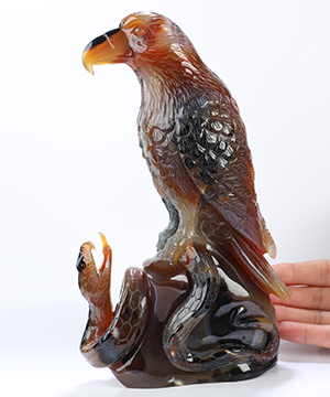 8.1" Premium Brazilian Agate Hand Carved Crystal Eagle and Sanke Sculpture, Crystal Healing