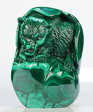 Gemstone 4.3" Malachite Hand Carved Crystal Leopard Sculpture, Crystal Healing