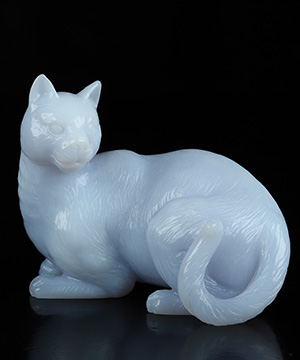 3.7" Blue Chalcedony Hand Carved Crystal Cat Sculpture, Crystal Healing