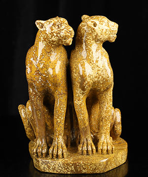 7.2" Ocean Jasper Hand Carved Crystal Double Leopards Sculpture, Crystal Healing