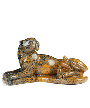 8.3" Chinese Leopard Skin Jasper Hand Carved Crystal Leopard Sculpture, Crystal Healing