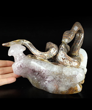 7.1" Dinosaur Egg Agate Hand Carved Crystal Snake Sculpture, Crystal Healing