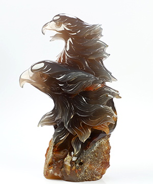 8.9" Agate Hand Carved Double Crystal Eagles Sculpture, Crystal Healing
