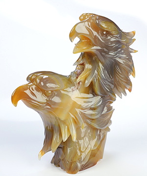 6.7" Agate Geode Hand Carved Double Crystal Eagles Sculpture, Crystal Healing