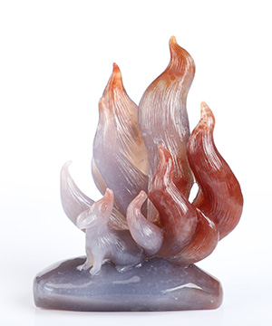 3.9" Indian Agate Hand Carved Crystal Nine-Tailed Fox Sculpture, Crystal Healing