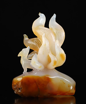 4.3" Agate Hand Carved Crystal Nine-Tailed Fox Sculpture, Crystal Healing