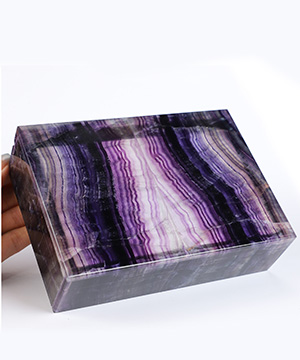 6.2" Fluorite Hand Carved Crystal Jewelry Box, Crystal Healing