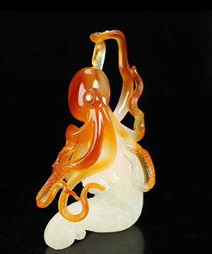 5.5" Carnelian Hand Carved Crystal Octopus Sculpture, Crystal Healing