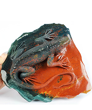 Awesome 7.1" Bloodstone Hand Carved Crystal Lizard Sculpture, Crystal Healing