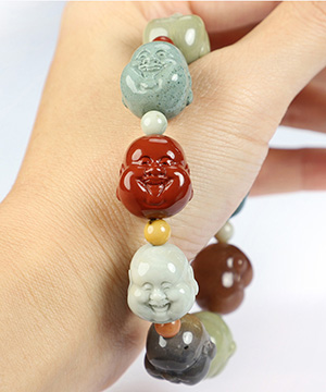 0.6" Agate Hand Carved Crystal Buddha Bracelets, Crystal Healing