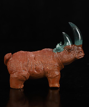3.8" Indian Agate Hand Carved Crystal Rhinoceros Sculpture, Crystal Healing