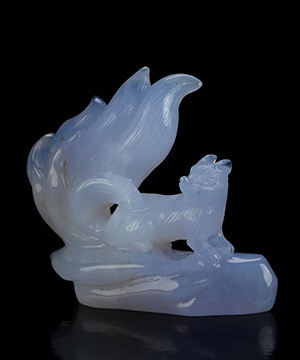 3.1" Blue Chalcedony Hand Carved Crystal Fox Sculpture, Crystal Healing