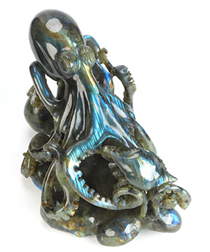 Gemstone Sculpture Ocean Dancer - 8.3" Labradorite Hand Carved Crystal Octopus Sculpture, Crystal Healing